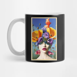 Floral painting of a Poppy girl in the Pop Surrealism style a painting of a girl Mug